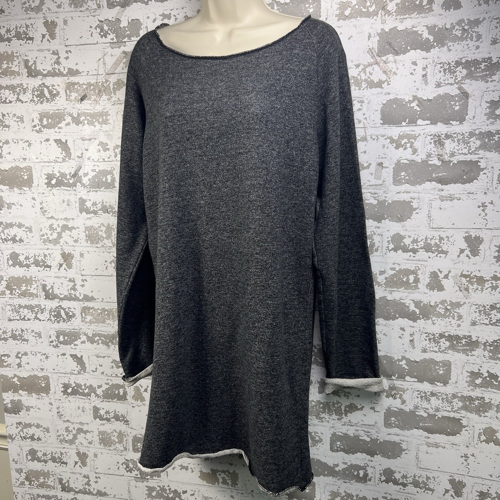 Ofelya French Terry Tunic Mini Dress Off Shoulder Black Heather Sz L Turkish